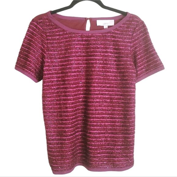 Loft women's XS burgundy sequence blouse top short sleeved business casual - Picture 1 of 9